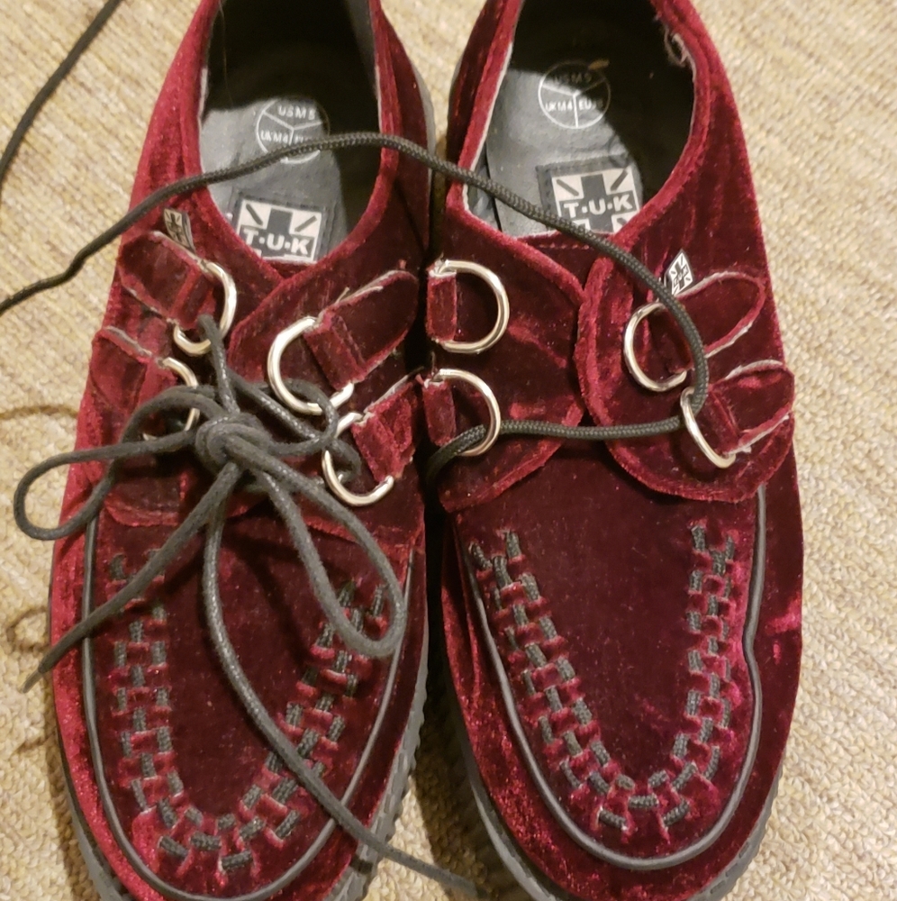 Burgundy velvet Creepers. Barely used.